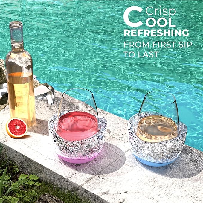 Wine Chiller for Glass Stemless Wine Glass Chiller Keeps Your Glasses of Vino Cold 10 Color Light Modes Separable Wine Essentials Accessories (Rose Pink)