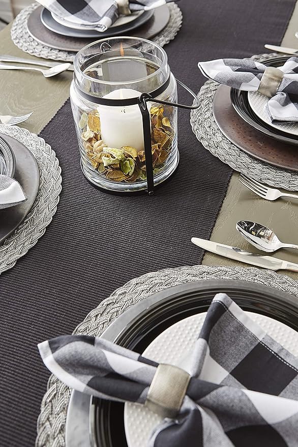 DII Basic Everyday Ribbed Tabletop 100% Cotton, Table Runner, 13x72, Black