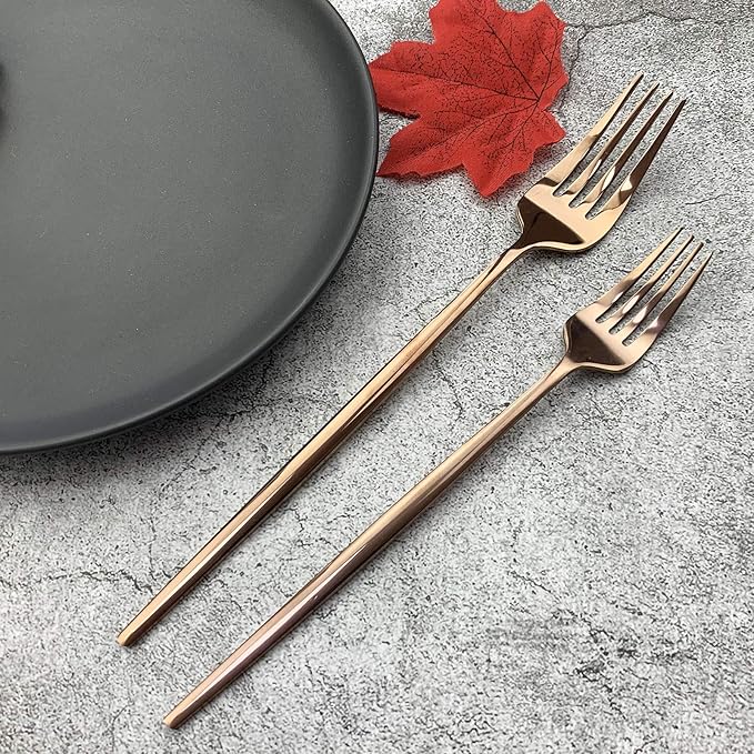 JASHII Silverware Set, Mirror Polished Copper Flatware Cutlery Set Service for 4, Shiny Finish 24 Pieces Stainless Steel Utensils Set Dinner Knife Fork Spoon Dessert Fork Salad Spoon Dishwasher Safe