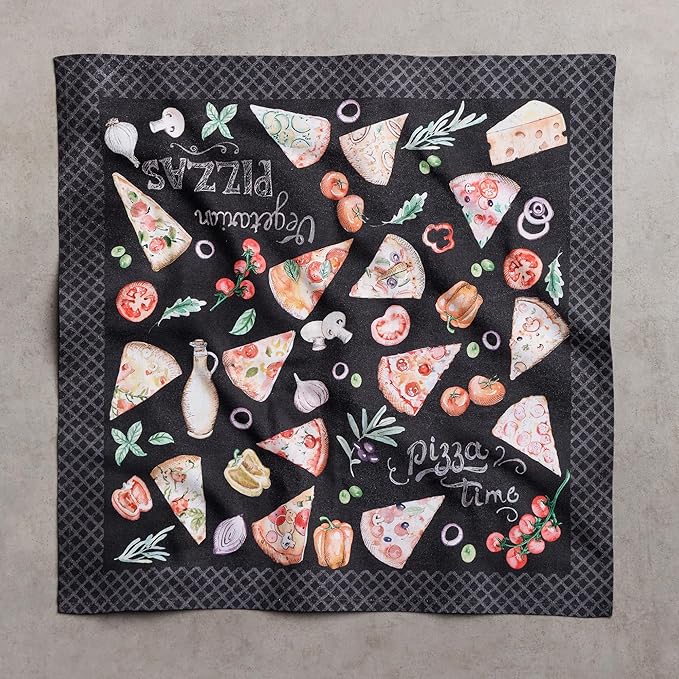 Maison d' Hermine Cloth Napkins Set of 4 100% Cotton Soft & Durable Everyday Reusable Square Napkins Cloth Washable, Dinner, Cocktail Party, Wedding, Restaurant (Pizza, 18" x 18")