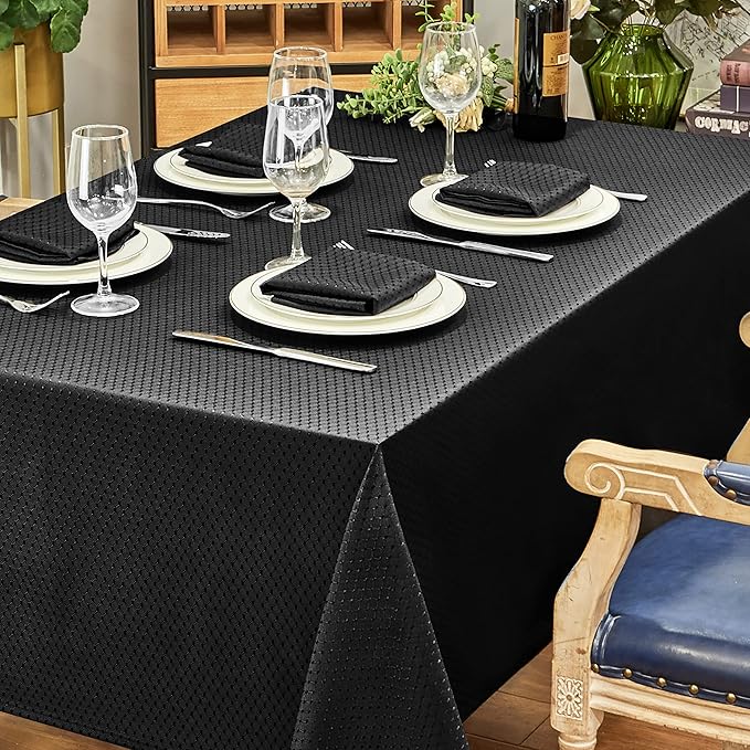 Rectangle Table Cloth Linen Farmhouse Stainproof Waterproof Washable Polyester Oblong Rectangular Fabric Table Cover for Kitchen Dining Dinner (Black, 60 X 120 Inch)