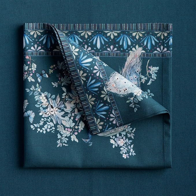Maison d' Hermine Napkin 100% Combed Cotton Premium 20"x20" Decorative Washable Table Cloth Napkins Set of 4 for Dining, Holidays, Buffet & Wedding Use Campagne - Peacock Utopia - Deep Sea