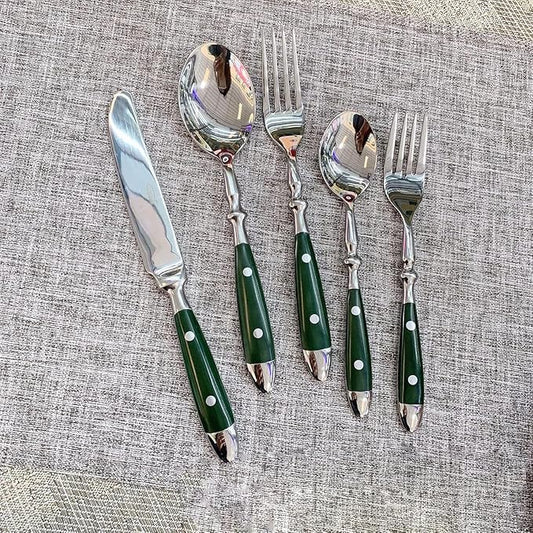 IKXO 20 Pieces Green Gum Wood Handle Silverware Set for 4, Exquisite Ergonomic Flatware Set Food-Grade Stainless Steel Cutlery Set, Tableware Eating Utensils, Mirror Finished, Dishwasher Safe…