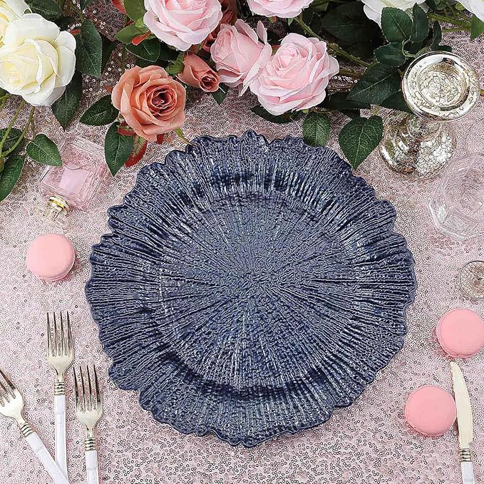 13" Charger Plates - Set of 24 - Acrylic Navy Blue Round Reef Disposable Chargers, Ideal for Dinner Party Wedding Holiday Bulk Events