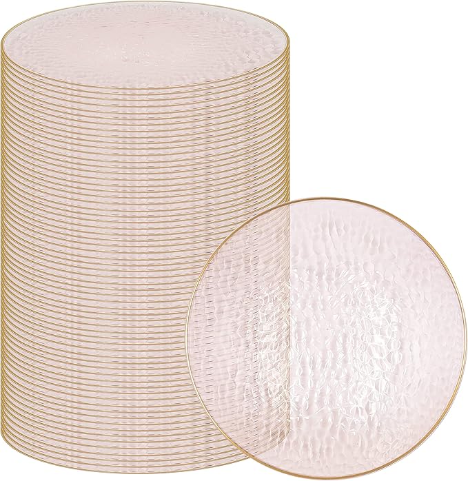 PARTY BARGAINS 13-Inch Charger Plates - 96 Pack, Hammered Pink Gold Rim, Heavy-Duty Disposable Chargers for Elegant Dining - Ideal for Weddings and Formal Events