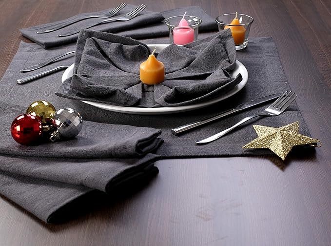 Ramanta Home Charcoal Cotton Dinner Napkins Set of 12, 18x18 Inch 100% Cotton Cloth Napkins, Reusable Fabric Table Napkins for Everyday Dining, Parties, Weddings, Spring & Easter Table Décor Washable