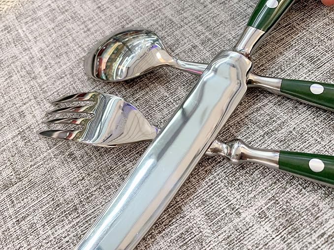 60PCS Cutlery Green Silverware Set for 12 Christmas Essentials Durable 18/10 Stainless Steel Utensils Set Flatware Sets Utensil Sets Mirror Polished Classical Retro Steak Tableware Spoon Fork Knife