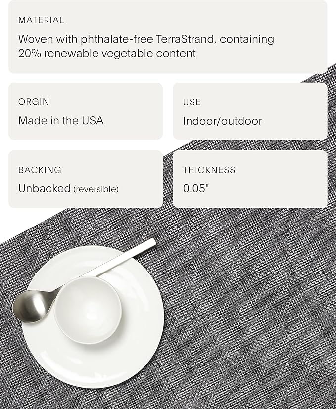 Chilewich Mini Basketweave Placemats in Cool Grey - Set of 4 - Easy Care Woven Tabletop Textiles - Indoor/Outdoor - 19" x 14" Rectangle