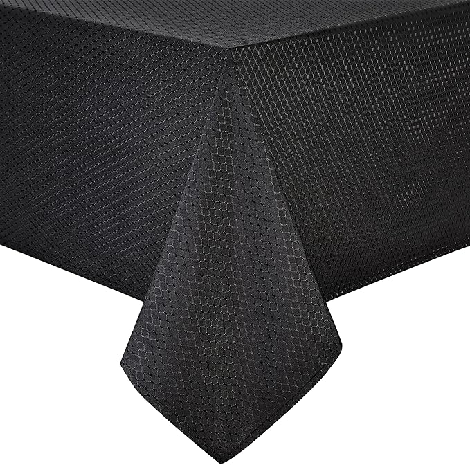Rectangle Table Cloth Linen Farmhouse Stainproof Waterproof Washable Polyester Oblong Rectangular Fabric Table Cover for Kitchen Dining Dinner (Black, 60 X 84 Inch)