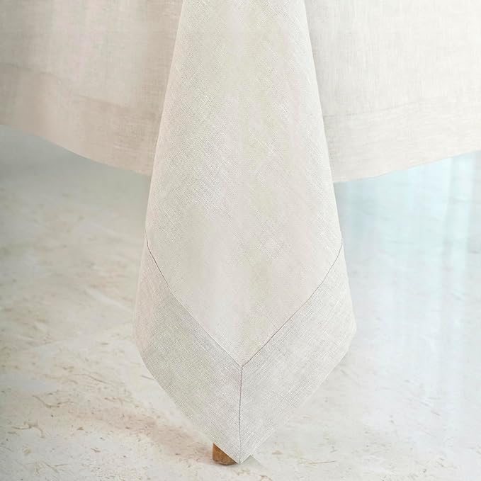 D'Moksha Homes Linen Tablecloth 60 x 90 Inch - 100% Pure Linen Light Natural Tablecloth for Rectangle Tables - Machine Washable Table Cloth for Winter, Christmas, Holiday, New Year