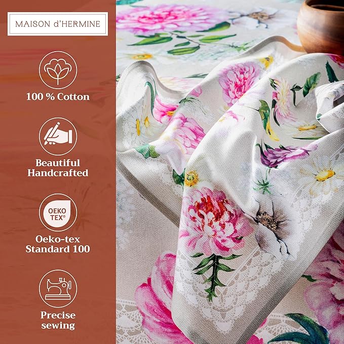 Maison d' Hermine Cloth Napkins Set of 4 100% Cotton Everyday Reusable Square Napkins Cloth Washable, Dinner, Party, Wedding, Restaurant, Spring/Summer (Pivoine, 20" x 20")