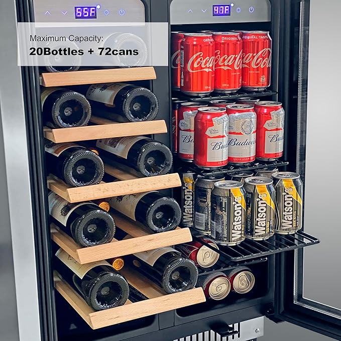 Cobalance 24 Inch Dual Zone Wine and Beverage Refrigerator-72 Cans and 20 Bottles Cooler, & Single Bottle Wine Chiller,Built-in or Freestanding Fridge for Beer, Soda, Drinks, Home,
