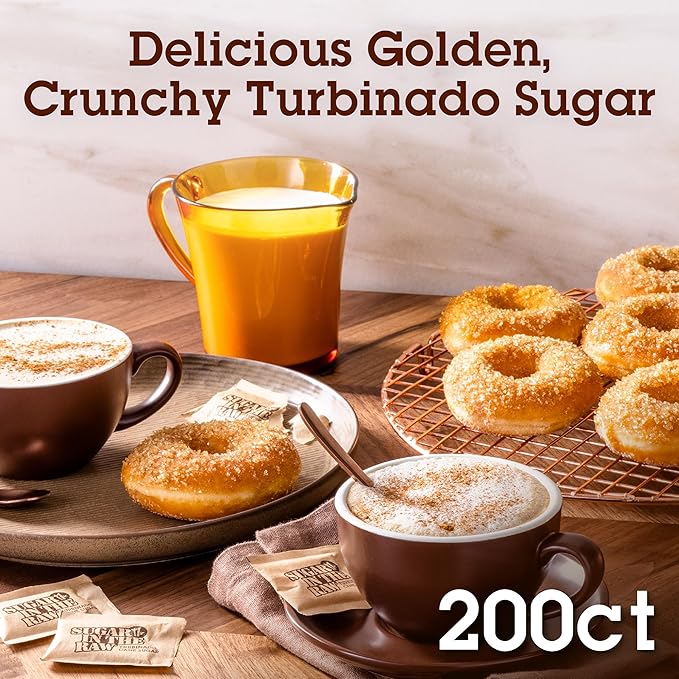 In The Raw Turbinado Cane Sugar Packets, 200 Ct Box, 1 Pack, Pure, All-Natural Turbinado Sugar, Non-GMO Project Verified, Kosher, Vegan and Gluten Free