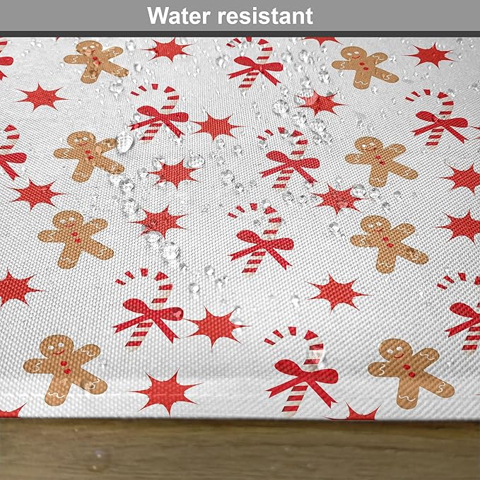 Ambesonne Gingerbread Man Place Mats Set of 8, Candy Cane Bowties Red Star Christmas Cookie Pattern, Washable Fabric Placemats for Dining Table, Placemat 8 pcs, Sand Brown Orange