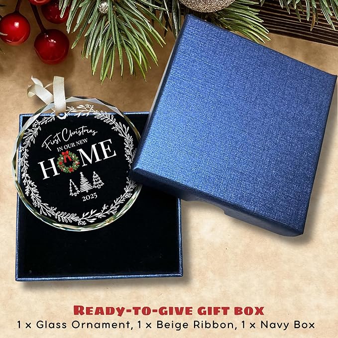 New Home Christmas Ornament 2025 - House Warming Gifts New Home - Housewarming Gifts for First House, Housewarming Gift Ideas for Couple, Newhouse Owners - Glass First Home Ornament 2025