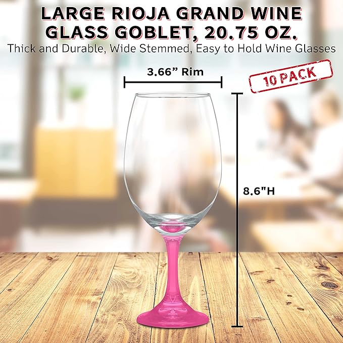 DISCOUNT PROMOS Rioja Grand Wine Glasses 20.75 oz. Set of 10, Bulk Pack - Perfect for Hotel, Bar, Restaurant or Lounge - Pink