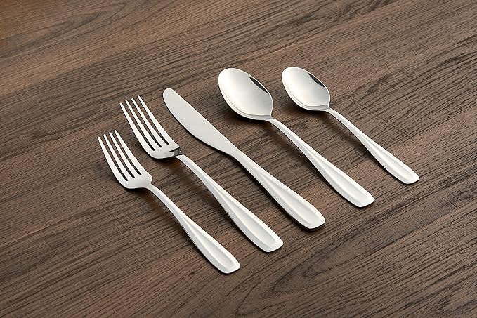 Cambridge 426540CJBR2R Waylen Mirror 40-Piece Flatware Set with Rustic Caddy