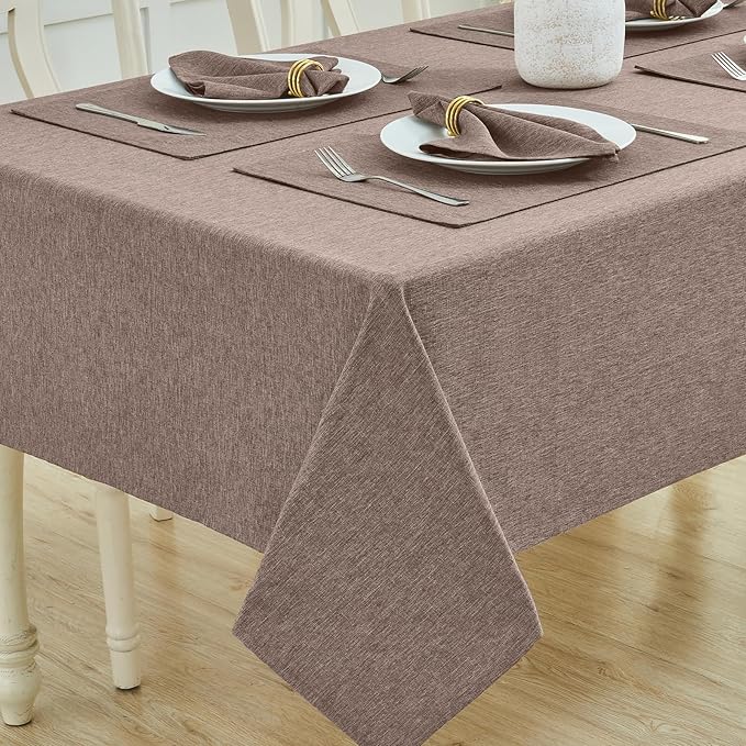 Rectangle Table Cloth Linen Farmhouse Stainproof Waterproof Washable Polyester Oblong Rectangular Fabric Table Cover for Kitchen Dining Dinner(Mocha/60x120 Inch)