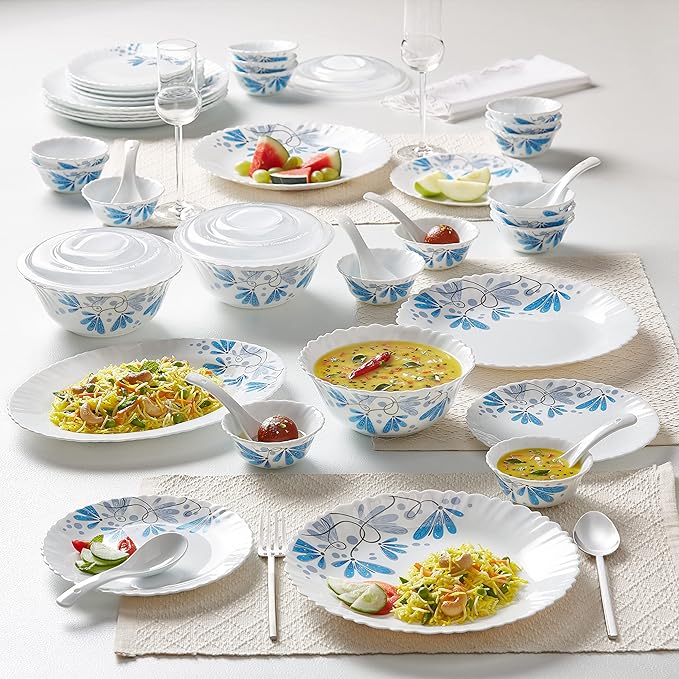 Borosil Gourmet Dinnerware Set For 6, 35 Pieces, White Dinner Plates and Bowls Sets, Chip Resistant Tempered Opal Glass, Stain Resistant, Dishwasher & Microwave Safe Dinner Set For Gifting, Serves 6