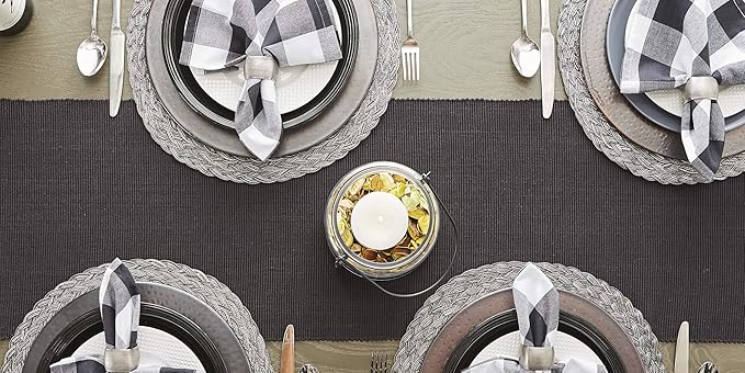 DII Basic Everyday Ribbed Tabletop 100% Cotton, Table Runner, 13x72, Black