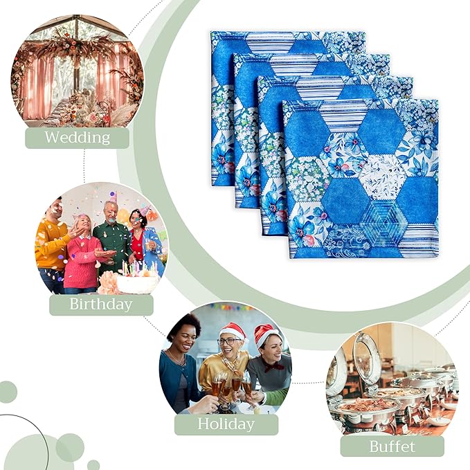 Maison d' Hermine Cloth Napkins Set of 4 100% Cotton Everyday Reusable Square Napkins Cloth Washable, Dinner, Party, Wedding, Restaurant, Spring/Summer (Summer Blues, 20" x 20")