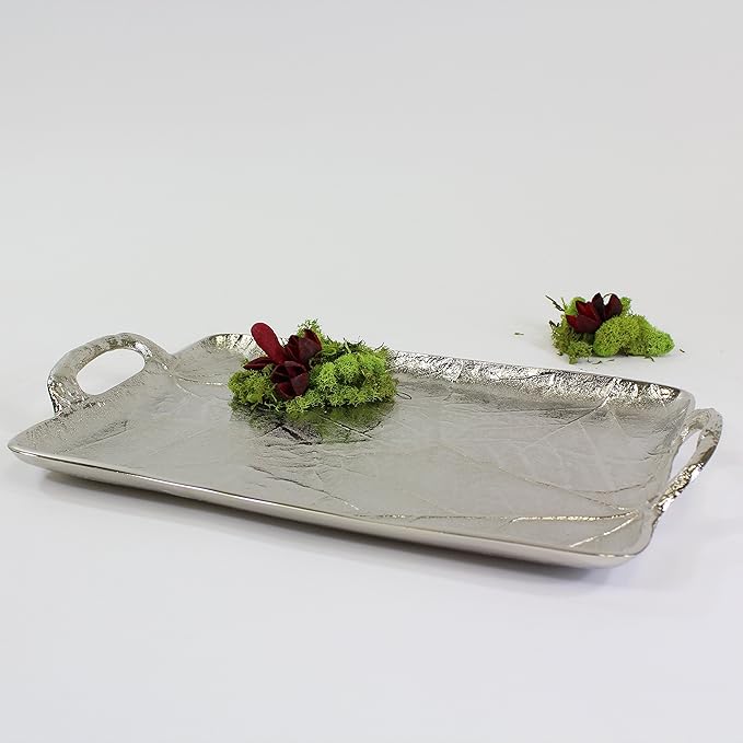 Pampa Bay Leaves Embossed Leaf Tray, Silver