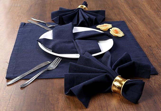 Ramanta Home Navy Cotton Dinner Napkins Set of 12, 18x18 Inch 100% Cotton Cloth Napkins, Reusable Fabric Table Napkins for Everyday Dining, Parties, Weddings, Spring & Easter Table Décor Washable