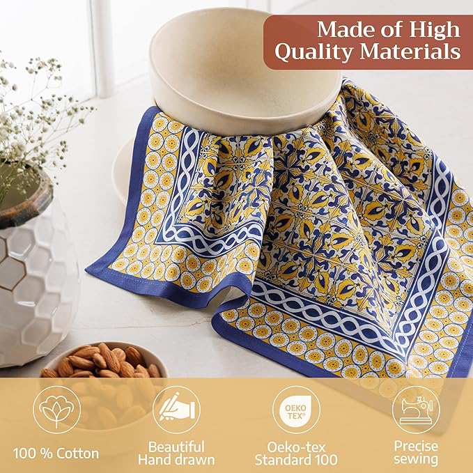 Maison d' Hermine Cloth Napkins Set of 4 100% Cotton Soft & Durable Everyday Reusable Square Napkins Cloth Washable, Dinner, Cocktail Party, Wedding, Restaurant (Ceremic, 18" x 18")
