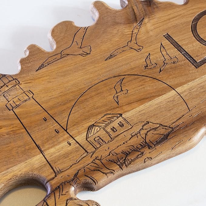 Totally Bamboo Rock & Branch Origins Series Long Island Shaped Cutting Board and Charcuterie Serving Tray, Includes Hang Tie for Wall Display