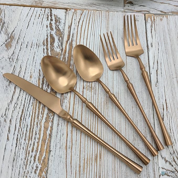 Elyon Noelle 20-Piece Matte Copper Flatware Set, Stainless Steel, Service For 4