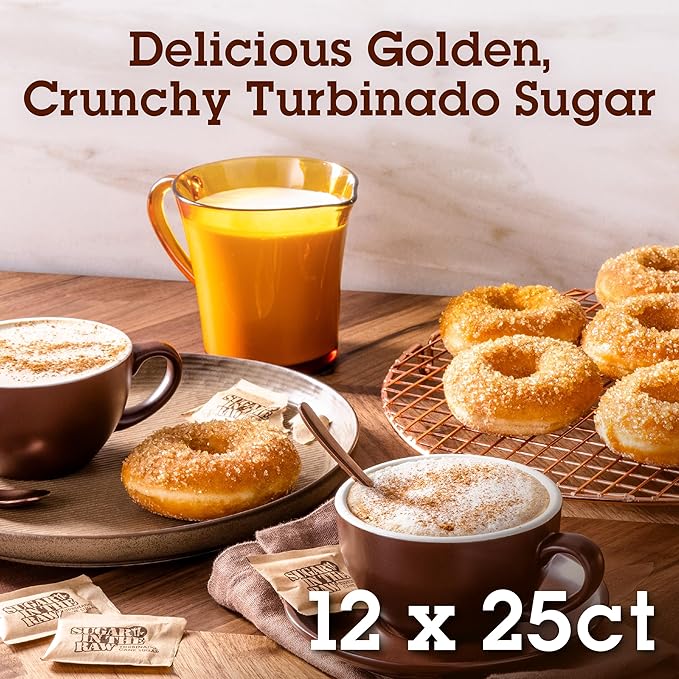Sugar In The Raw Turbinado Cane Sugar Packets, 25 Ct Box, 12 Pack, Pure, All-Natural Turbinado Sugar, Non-GMO Project Verified, Kosher, Vegan and Gluten Free