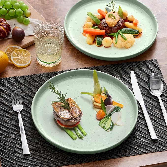 LIANYU Stoneware Dinner Plates Set of 6, 7.75’’ Ceramic Salad Plates for Dessert, Appetizer, Salad, Steak, Pizza, Round Serving Dishes for Kitchen, Microwave, Oven & Dishwasher Safe, Fog Green