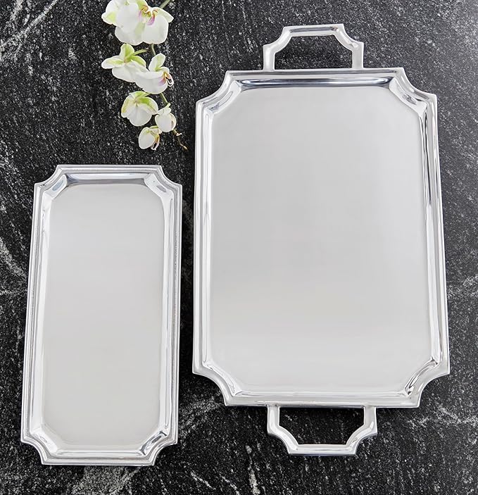 MARIPOSA LINZEE Handled Serving Tray| Silver | Brillante | SERVEWARE | Trays | Recycled SANDCAST Aluminum | Handmade in Mexico