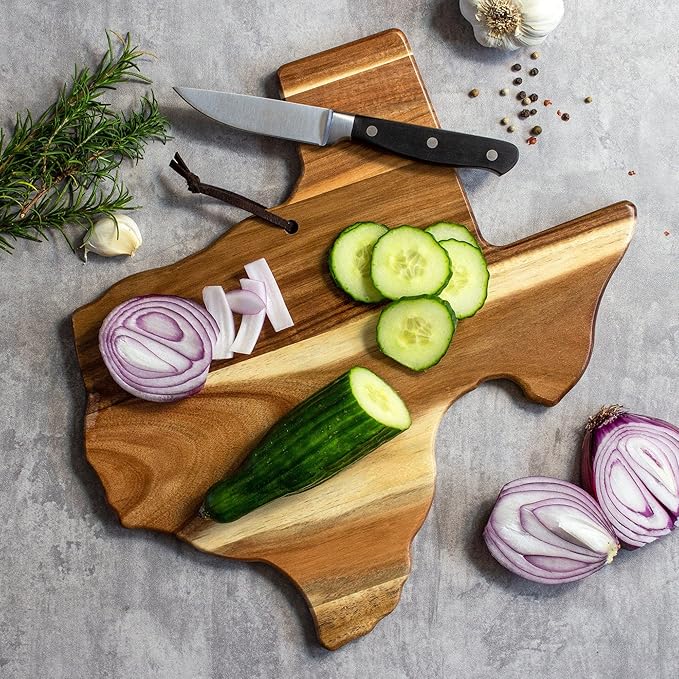 Totally Bamboo Rock & Branch Origins Series Texas State Shaped Cutting Board and Charcuterie Serving Tray, Includes Hang Tie for Wall Display