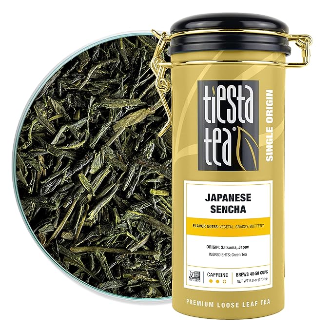 Tiesta Tea - Japanese Sencha Tea, Loose Leaf, Single Origin Premium Sencha Green Blend, Medium Caffeinated, Make Hot or Iced & Up to 50 Cups, Pure Unblended, 6oz Refillable Tin
