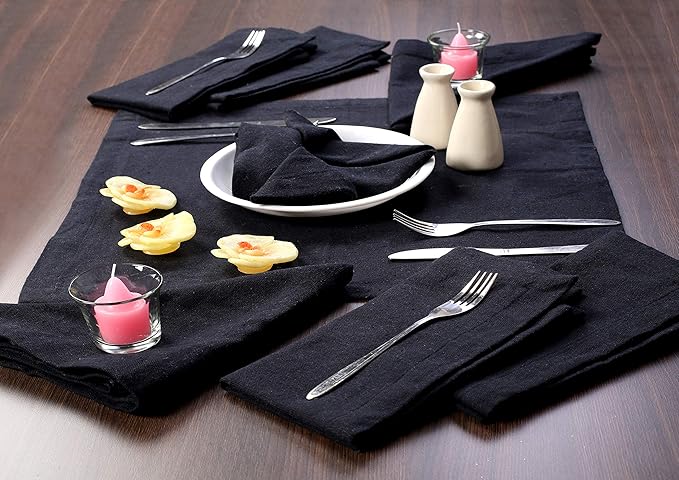 Ramanta Home Black Cotton Dinner Napkins Set of 12, 18x18 Inch 100% Cotton Cloth Napkins, Reusable Fabric Table Napkins for Everyday Dining, Parties, Weddings, Spring & Easter Table Décor Washable