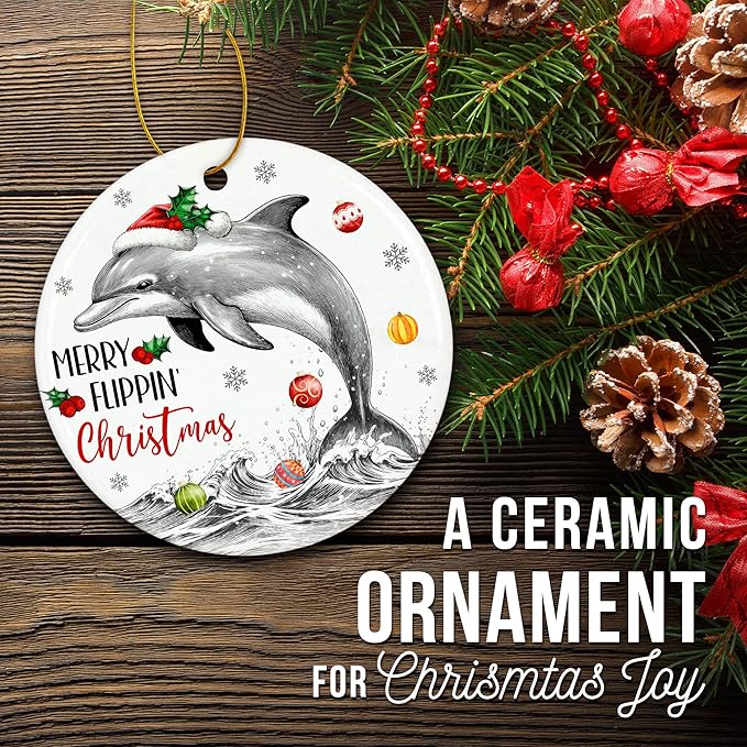 ZAGKOO Dolphin Ornaments for Christmas Tree - Dolphin Themed Gifts for Men, Women - Animal Gift Ideas for Dolphins Lovers, Beach Lovers - Ceramic Xmas Ornaments Tree Decorations