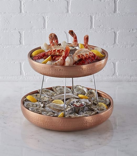 American Metalcraft ADSEAC12 Hammered Aluminum Seafood Tray, Double Wall, Copper, 80-Ounce