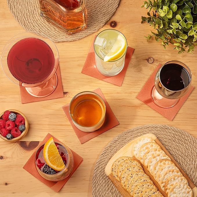 AMERICAN HOMESTEAD Terracotta Cocktail Napkins - Premium 4.75"x4.75" Disposable Linen-Like Beverage Napkins - Bulk Square Party Bar Serviettes for Weddings, Parties, Events, and Daily Use - 100 Count
