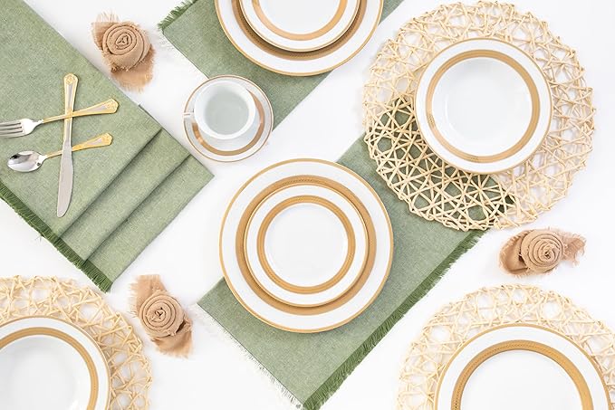 Royalty Porcelain "Queen" 20-Piece White & Gold Dinnerware Set, 24K Gold-Plated Fine Porcelain, Service for 4