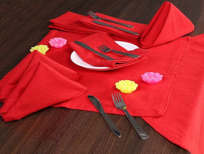 Ramanta Home Red Cotton Dinner Napkins Set of 12, 18x18 Inch 100% Cotton Cloth Napkins, Reusable Fabric Table Napkins for Everyday Dining, Parties, Weddings, Spring & Easter Table Décor Washable