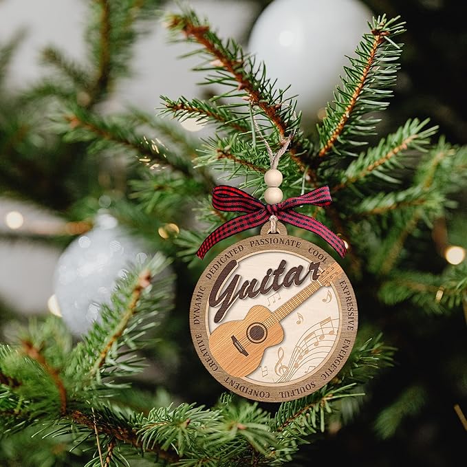 Guitar Ornament - Guitar Ornaments for Christmas Tree - Music Gifts for Guitars Lovers, Players, Guitarist, Teacher, Musician - Gifts for Music Lovers - Wood Musical Note Ornament 2025