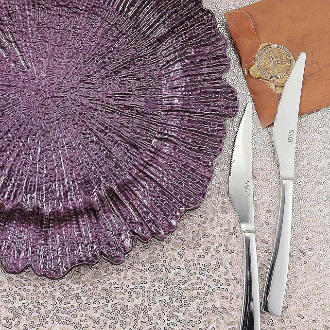 13" Charger Plates - Set of 12 - Acrylic Purple Round Reef Disposable Chargers, Ideal for Dinner Party Wedding Holiday Bulk Events