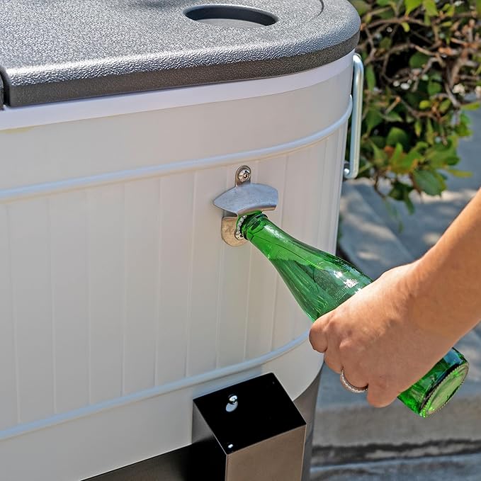 Permasteel Rolling Patio Cooler – Large Outdoor Ice Chest with Wheels, Beverage Cooler for Backyard, BBQ, Tailgate, Beach, Parties, Rustic Farmhouse Design