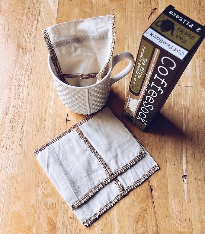 CoffeeSock ’The Original’ Reusable 100% Organic Cotton TeaSock - 2 pack Reusable Zero-Waste Tea Filters | Coffee Sock Cloth Tea Filter | Zero-Waste & Eco-Friendly