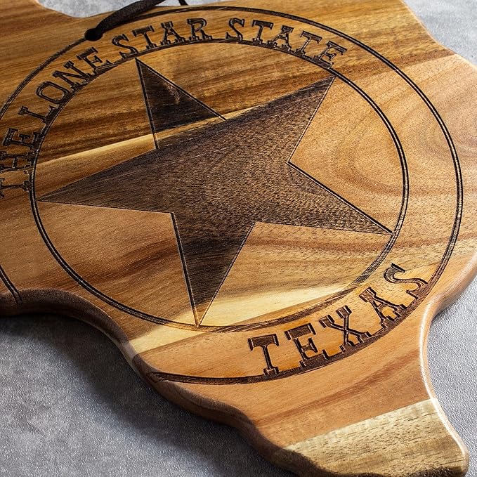 Totally Bamboo Rock & Branch Origins Series Texas State Shaped Cutting Board and Charcuterie Serving Tray, Includes Hang Tie for Wall Display