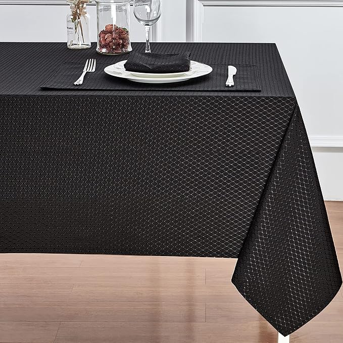 Rectangle Table Cloth Linen Farmhouse Stainproof Waterproof Washable Polyester Oblong Rectangular Fabric Table Cover for Kitchen Dining Dinner (Black, 60 X 84 Inch)