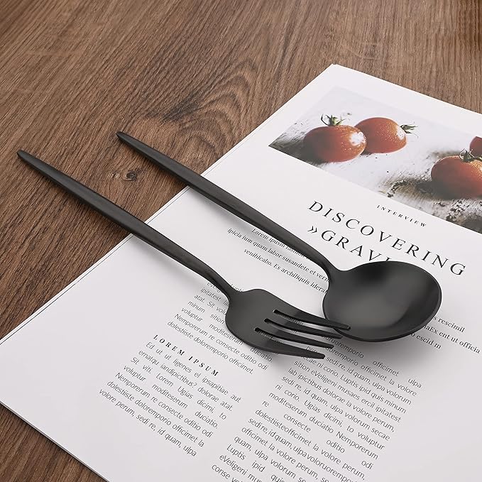 Flatware Set 18/10 Stainless Steel Matte Black - Kitchen Utensil Serving Set of Dinner Fork Knife Spoon Salad Fork Dessert Spoon,5 picec Set of 1, for Home Kitchen Restaurant Hotel