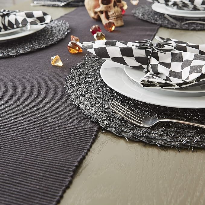 DII Basic Everyday Ribbed Tabletop 100% Cotton, Table Runner, 13x72, Black