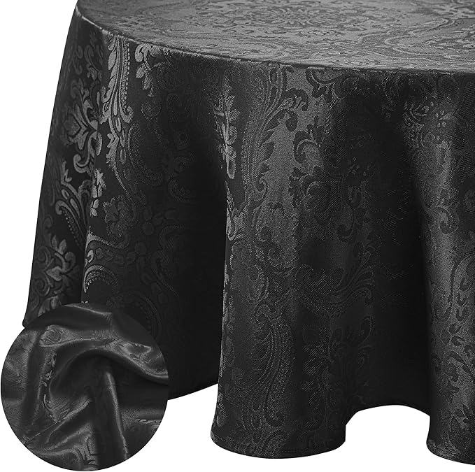 Elrene Home Fashions Caiden Elegance Damask Waterproof, Stain & Wrinkle Resistant Fabric Tablecloth, 70" Round, Black